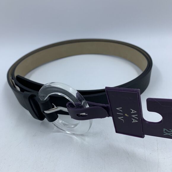 Ava & Viv Womens 2X Belt Black Faux Leather Round Translucent Buckle Classic NEW - Picture 5 of 9